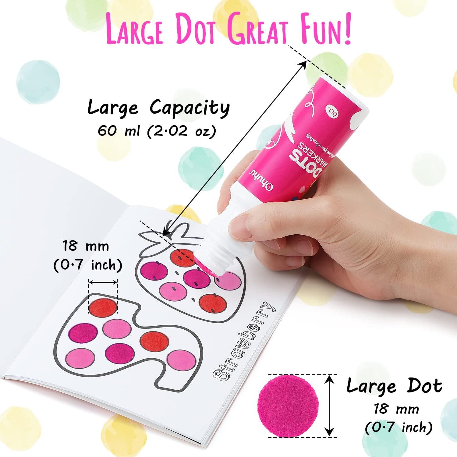 imageOhuhu Washable Large Dot Markers for Toddler 10 Colors Bingo Daubers Updated Real Washable Ink 60 ml 202 oz with 30 Pages Kids Activity Book for Kids Children 3 Ages  Preschool Dot Art Markers