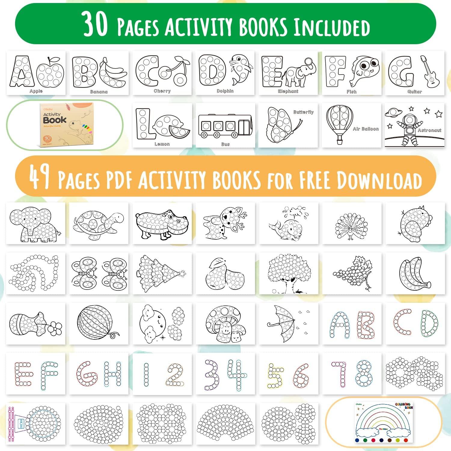 imageOhuhu Washable Large Dot Markers for Toddler 10 Colors Bingo Daubers Updated Real Washable Ink 60 ml 202 oz with 30 Pages Kids Activity Book for Kids Children 3 Ages  Preschool Dot Art Markers