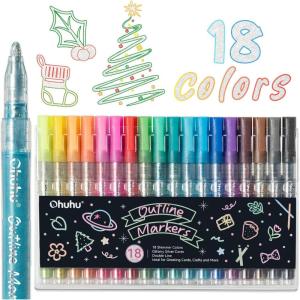 Ohuhu 18 Outline Markers – Shimmer Glitter Metallic Double Line Drawing Pens for Adults Beginners Fun Crafts Art Supplies Gifts for Greeting Cards Glass Rock Plastic