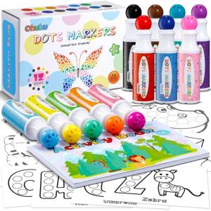 Ohuhu Washable Dot Markers for Toddler 12 Colors Bingo Daubers 40 ml (1.41 oz) with 30 Pages Kids Activity Book for Kids Children (3 Ages +) Preschool Non-Toxic Water-Based Dot Art Markers