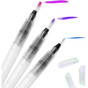 Water Coloring Brush Pens, Ohuhu Set of 3 Aqua Painting Brushes for Water Soluble Colored Pencil, Water Color Water-Base Markers, Powdered Pigment Watercolor Paints
