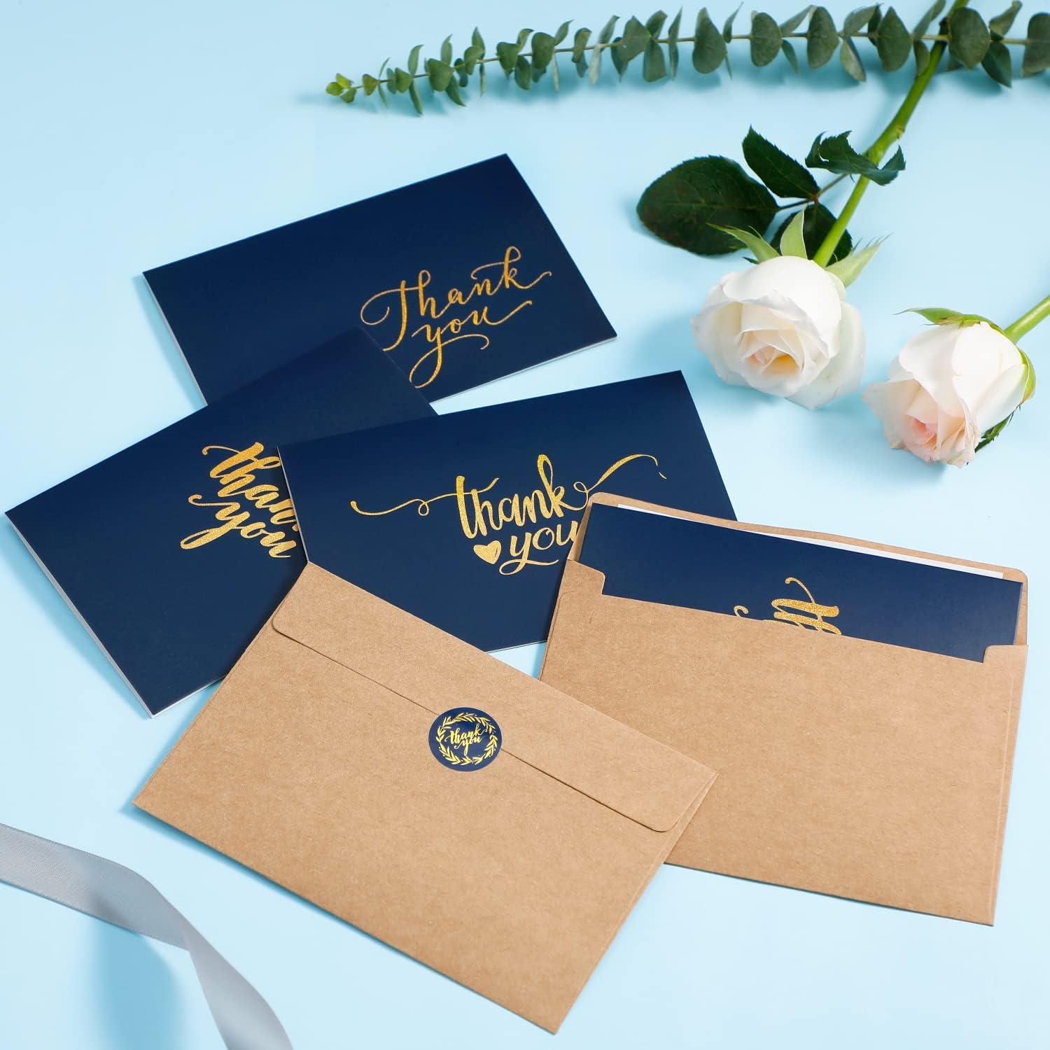 image100 Thank You Cards Bulk Navy Blue and Gold Designs Thank You Notes Box Set with SelfSeal Envelopes and Stickers Elegant 8 Design Greeting Card for Wedding Baby Shower Business Graduation Birthday