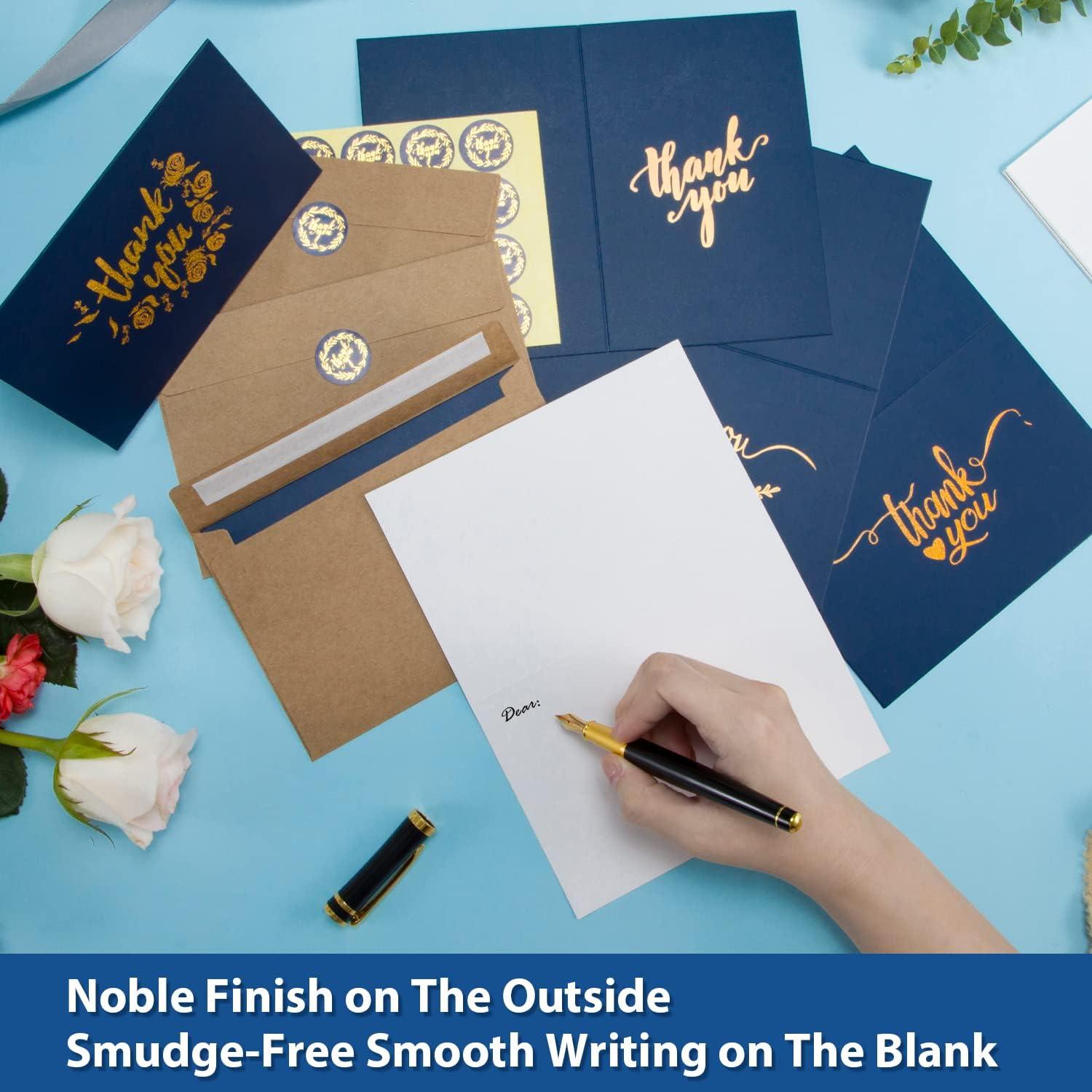 image100 Thank You Cards Bulk Navy Blue and Gold Designs Thank You Notes Box Set with SelfSeal Envelopes and Stickers Elegant 8 Design Greeting Card for Wedding Baby Shower Business Graduation Birthday