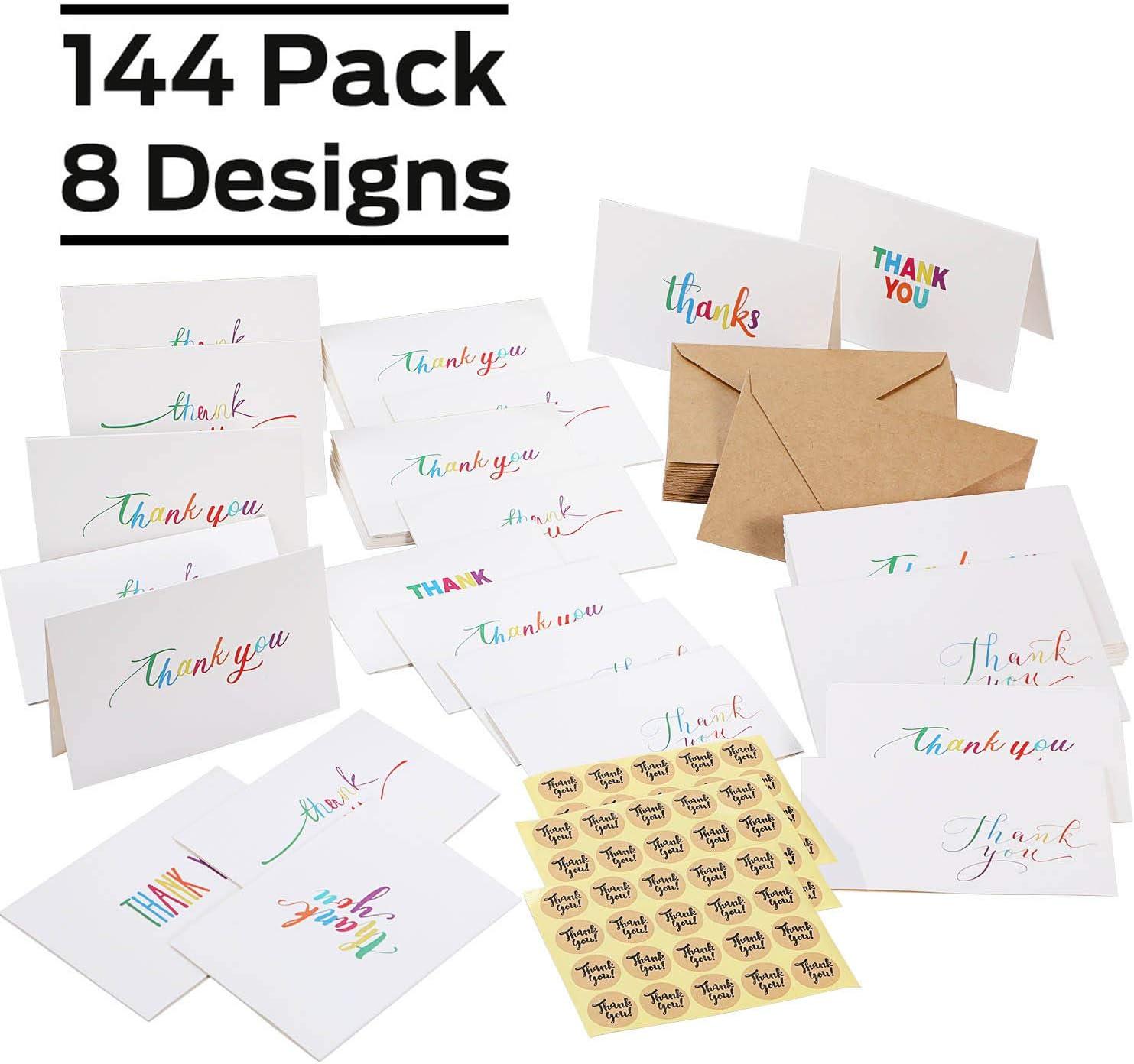 imageOhuhu 144 Bulk Thank You Cards with Envelopes Thank You Notes Box Set with Elegant 8 Rainbow Colorful Designs Greeting Card for Wedding Business Birthday Baby Shower Blank Inside 4 x 6 Inch144