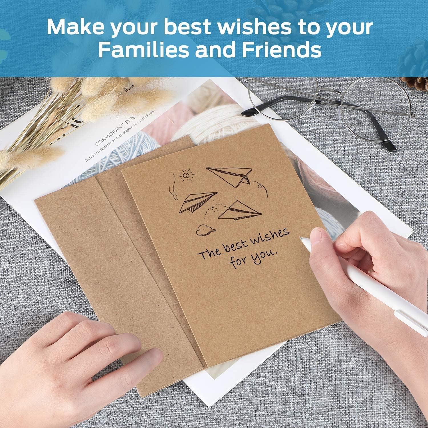 imageOhuhu Blank Brown Kraft Cards and Envelopes 100 Pack 4 x 6 Folded Cardstock Paper and A4 Envelopes for DIY Greeting Cards Wedding Birthday Invitations Baby Shower Thank You Notes and MoreA6 4x6