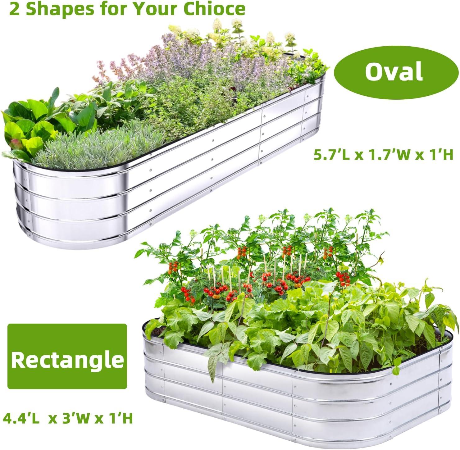 imageRaised Garden Bed with Safety Edging Ohuhu 57x17x1 FT Galvanized Metal Planter Box Outdoor Plant Beds Planting Boxes for Vegetable Flower Herbs Above Ground Elevated Large Oval Gardening Planters