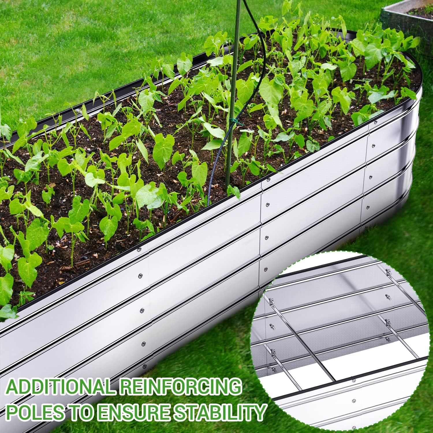 imageRaised Garden Bed with Safety Edging Ohuhu 57x17x1 FT Galvanized Metal Planter Box Outdoor Plant Beds Planting Boxes for Vegetable Flower Herbs Above Ground Elevated Large Oval Gardening Planters
