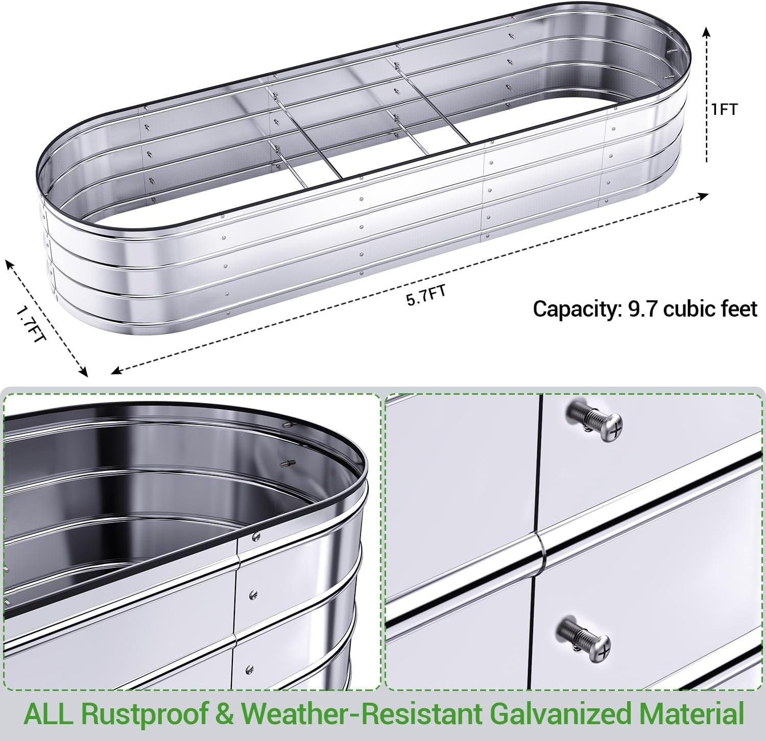 imageRaised Garden Bed with Safety Edging Ohuhu 57x17x1 FT Galvanized Metal Planter Box Outdoor Plant Beds Planting Boxes for Vegetable Flower Herbs Above Ground Elevated Large Oval Gardening Planters