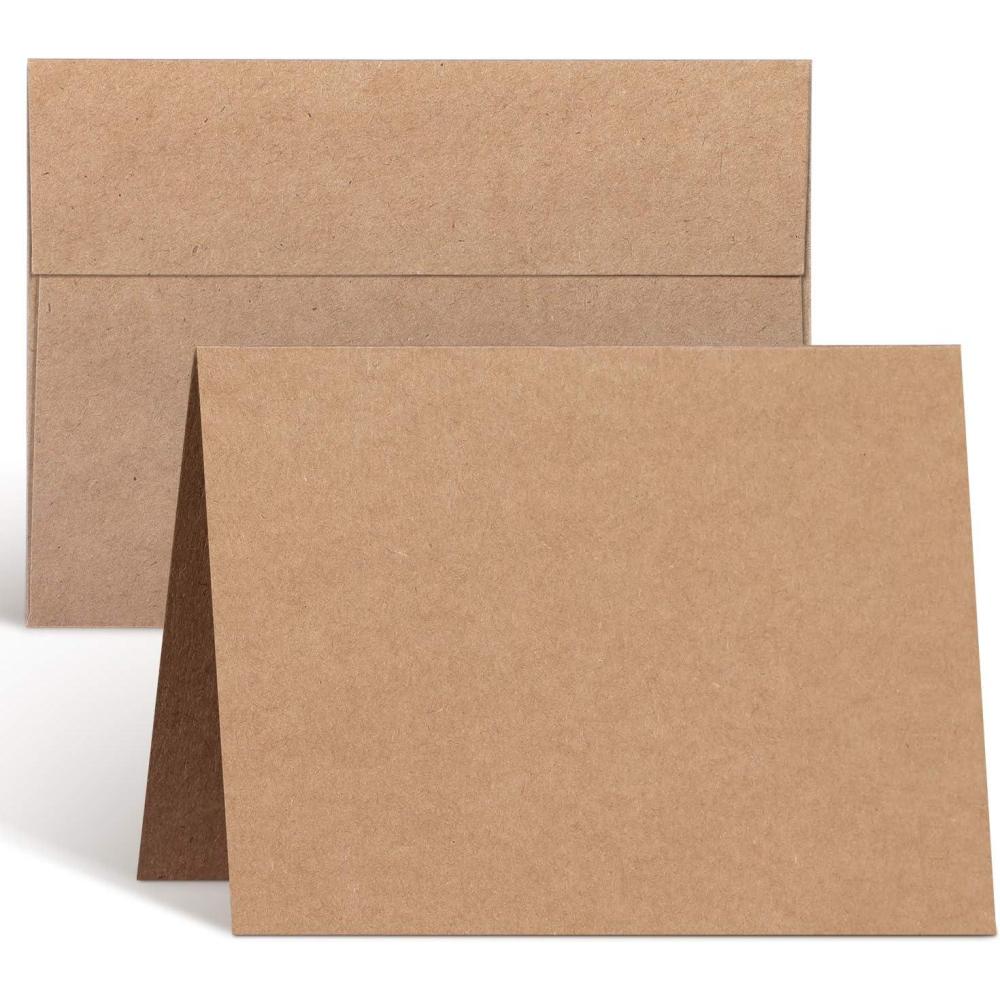 imageOhuhu Blank Brown Kraft Cards and Envelopes 100 Pack 4 x 6 Folded Cardstock Paper and A4 Envelopes for DIY Greeting Cards Wedding Birthday Invitations Baby Shower Thank You Notes and MoreA2 425x55