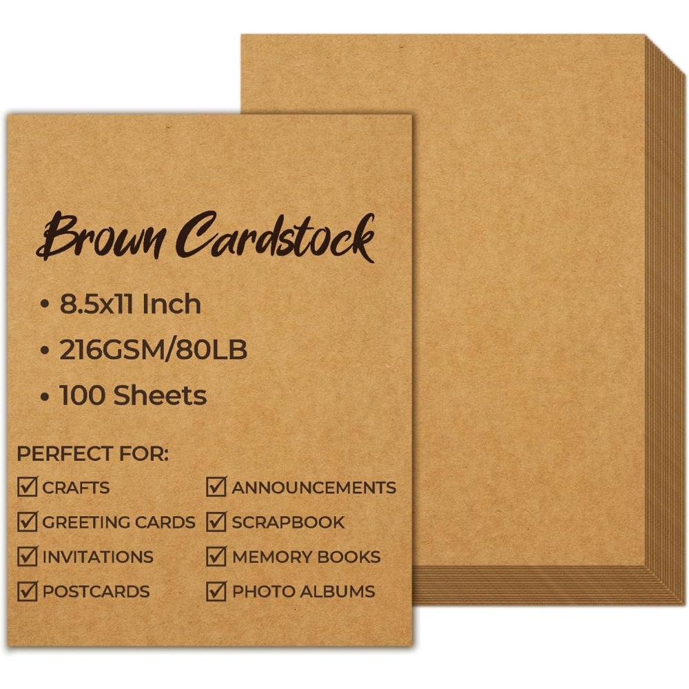 imageOhuhu Brown Kraft Cardstock Thick Paper 100 Sheets  85 x 11 Heavyweight 80 lb216 gsm Card Stock for Crafts and DIY Card MakingBrown