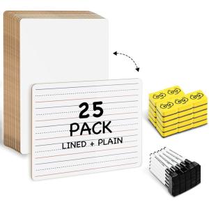 Ohuhu 25 Pack Lined/Plain Dry Erase Boards – 9″x12″ Double-Sided White Board Class Set – Includes 25 Mini Whiteboards 25 Black Markers and 25 Erasers for Classroom School Office Students Teachers(25)