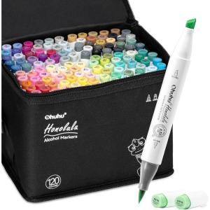 Ohuhu Alcohol Markers Brush Tip -Double Tipped Art Marker Set for Artist Adults Coloring Illustration – 120 Colors- Brush & Chisel Dual Tips- Honolulu of Ohuhu Markers- Refillable Alcohol-based Ink(Chisel & Brush)