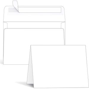 Ohuhu Blank White Cards and Envelopes 100 Pack – 4.25″ x 5.5″ Heavyweight Folded Cardstock and A2 Envelopes for DIY Greeting Cards Wedding Birthday Invitations Baby Shower Thank You Cards and More(White)