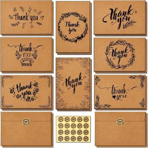Ohuhu Bulk 104 Thank You Cards Brown Kraft 4×6 Thank You Notes with Self-Seal Envelopes and Stickers – Elegant 8 Design Greeting Card for Wedding Shower Business Graduation Birthday