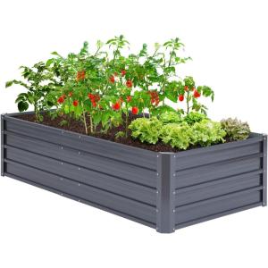 Ohuhu Metal Raised Garden Bed Outdoor 8x3x1.9 FT Reinforced Galvanized Rustproof Colored Steel Planter Boxes for Vegetables, Heavy Duty Raised Beds for Growing Flowers Herbs Succulents(Charcoal Grey)