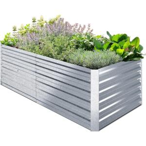 Ohuhu Metal Raised Garden Bed Outdoor 8x3x1.9 FT Reinforced Galvanized Rustproof Colored Steel Planter Boxes for Vegetables, Heavy Duty Raised Beds for Growing Flowers Herbs Succulents(Silver)