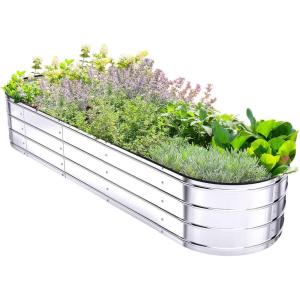 Raised Garden Bed with Safety Edging, Ohuhu 5.7×1.7×1 FT Galvanized Metal Planter Box, Outdoor Plant Beds Planting Boxes for Vegetable Flower Herbs, Above Ground Elevated Large Oval Gardening Planters