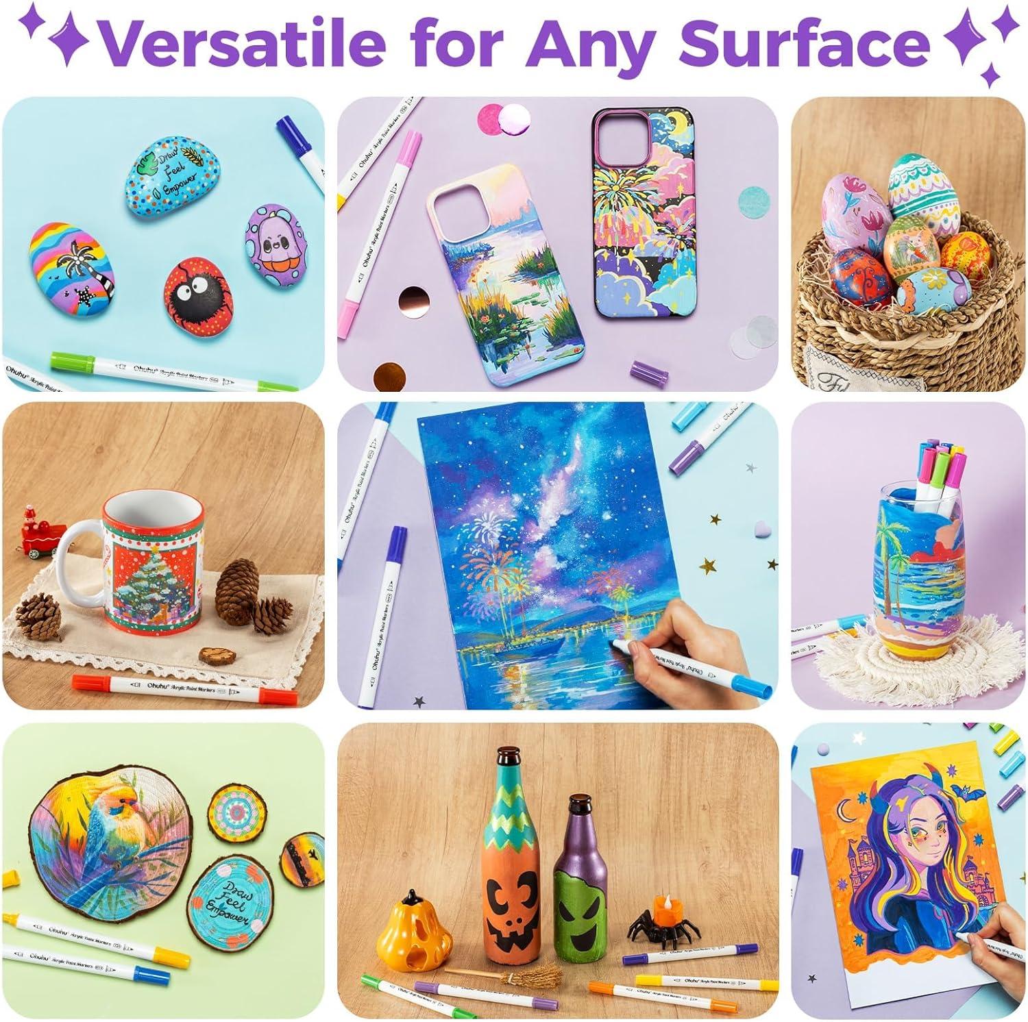 imageOhuhu Acrylic Paint Markers Dual Tips 72 Colors Brush amp Fine Paint Pens High Opacity Acrylic Markers Waterproof Lightfast for Christmas Gifts Rock Painting 3D Prints Egg Wood Glass Ceramic DIY CraftsBrush Fine