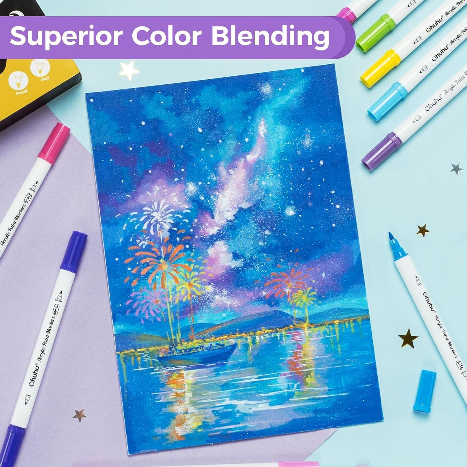 imageOhuhu Acrylic Paint Markers Dual Tips 72 Colors Brush amp Fine Paint Pens High Opacity Acrylic Markers Waterproof Lightfast for Christmas Gifts Rock Painting 3D Prints Egg Wood Glass Ceramic DIY CraftsBrush Fine