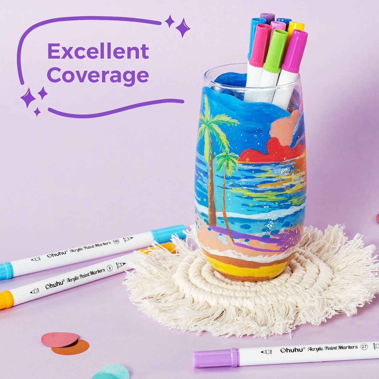 imageOhuhu Acrylic Paint Markers Dual Tips 72 Colors Brush amp Fine Paint Pens High Opacity Acrylic Markers Waterproof Lightfast for Christmas Gifts Rock Painting 3D Prints Egg Wood Glass Ceramic DIY CraftsBrush Dot