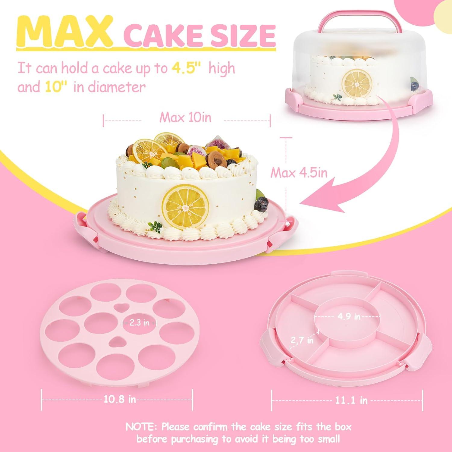 imageOhuhu Cake Carrier with Lid and Handle BPAFree Cake Containers Cake Holder for 10 inch Cake with 2 Handles Cupcake Carrier Plastic Cover Two Sided Base for Transport Pie Nuts Fruit Perfect GiftsPink