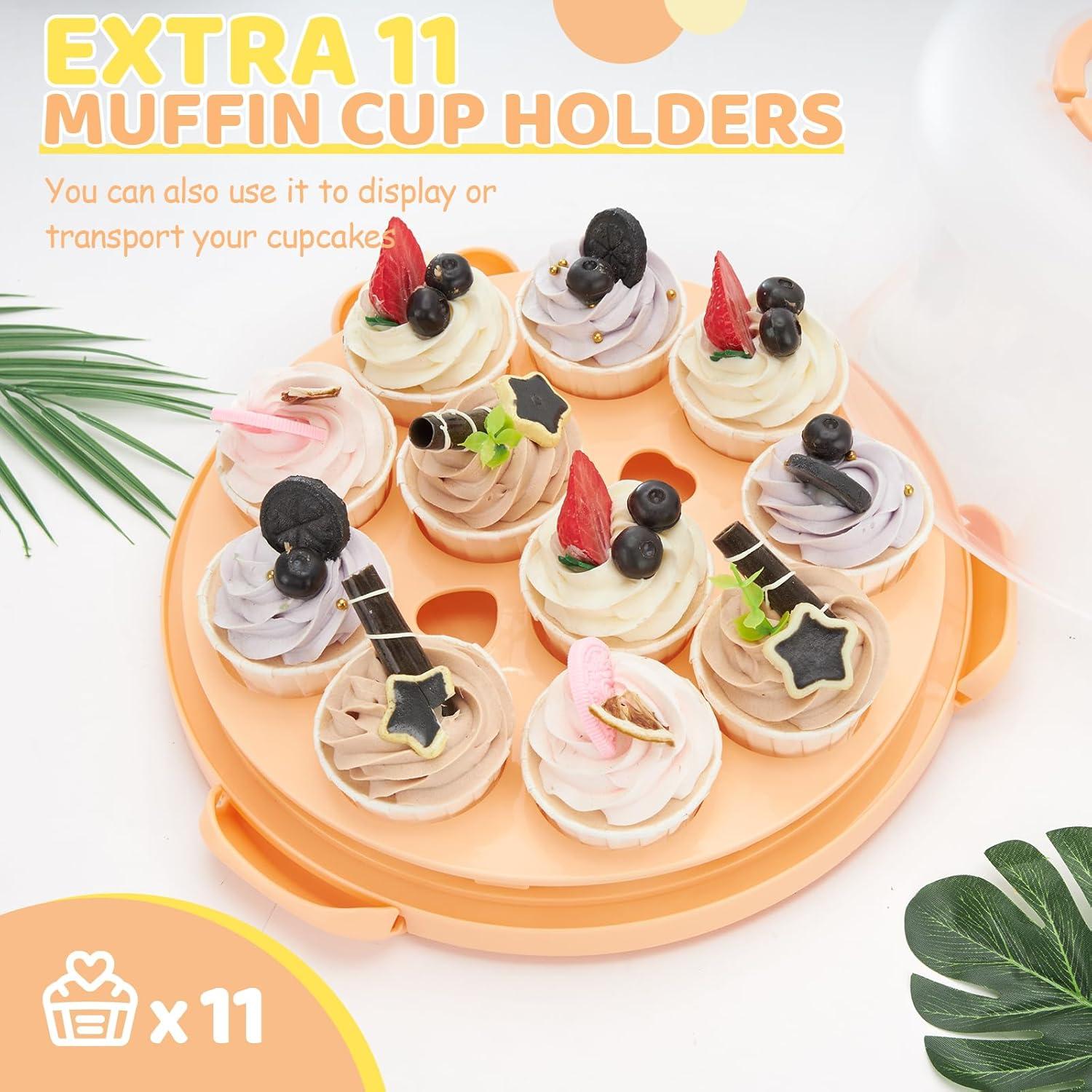 imageOhuhu Cake Carrier with Lid and Handle BPAFree Cake Containers Cake Holder for 10 inch Cake with 2 Handles Cupcake Carrier Plastic Cover Two Sided Base for Transport Pie Nuts Fruit Perfect GiftsPeach