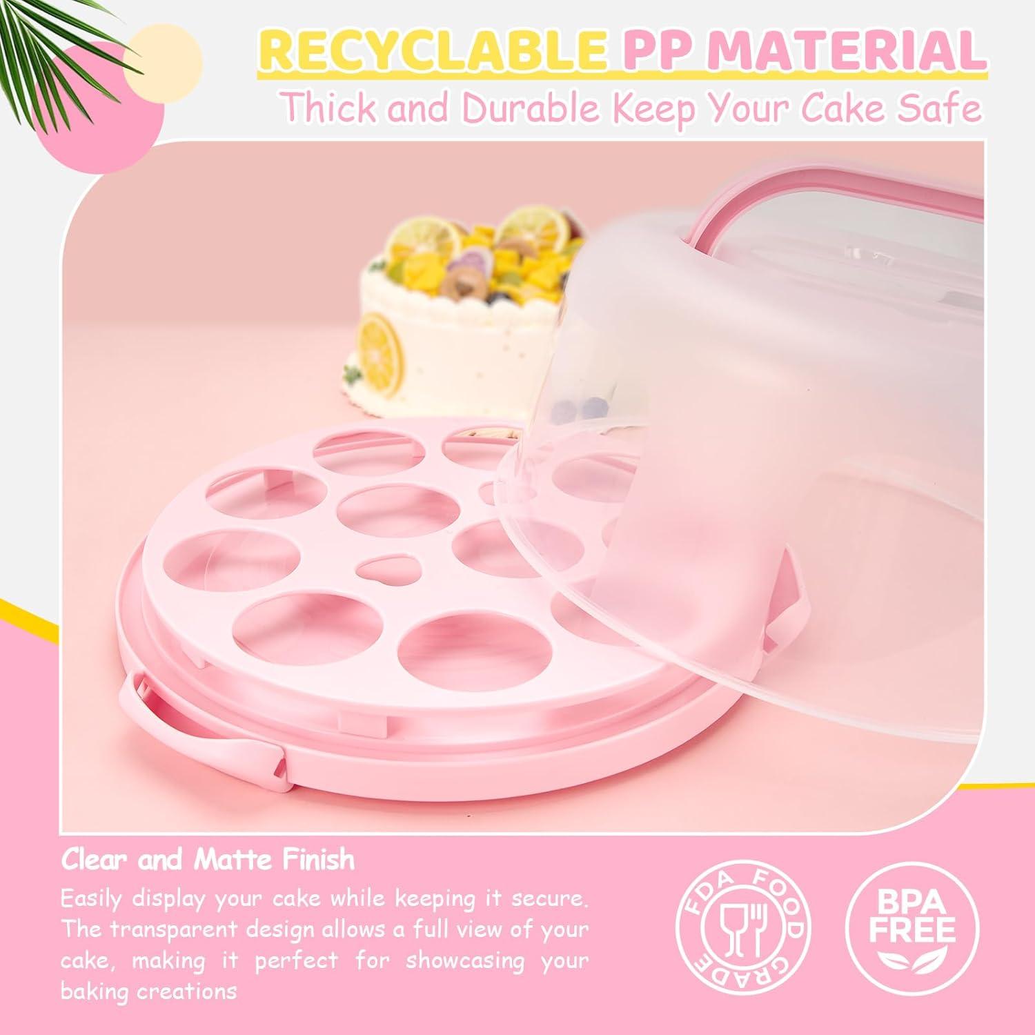 imageOhuhu Cake Carrier with Lid and Handle BPAFree Cake Containers Cake Holder for 10 inch Cake with 2 Handles Cupcake Carrier Plastic Cover Two Sided Base for Transport Pie Nuts Fruit Perfect GiftsPink