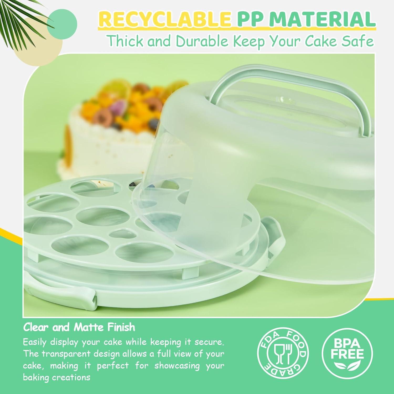 imageOhuhu Cake Carrier with Lid and Handle BPAFree Cake Containers Cake Holder for 10 inch Cake with 2 Handles Cupcake Carrier Plastic Cover Two Sided Base for Transport Pie Nuts Fruit Perfect GiftsGreen