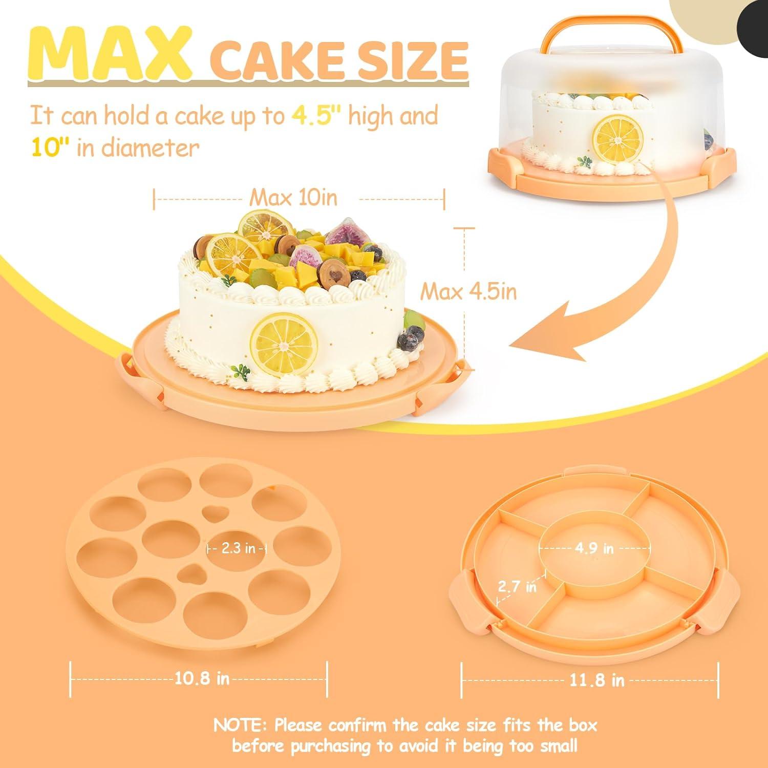 imageOhuhu Cake Carrier with Lid and Handle BPAFree Cake Containers Cake Holder for 10 inch Cake with 2 Handles Cupcake Carrier Plastic Cover Two Sided Base for Transport Pie Nuts Fruit Perfect GiftsPeach