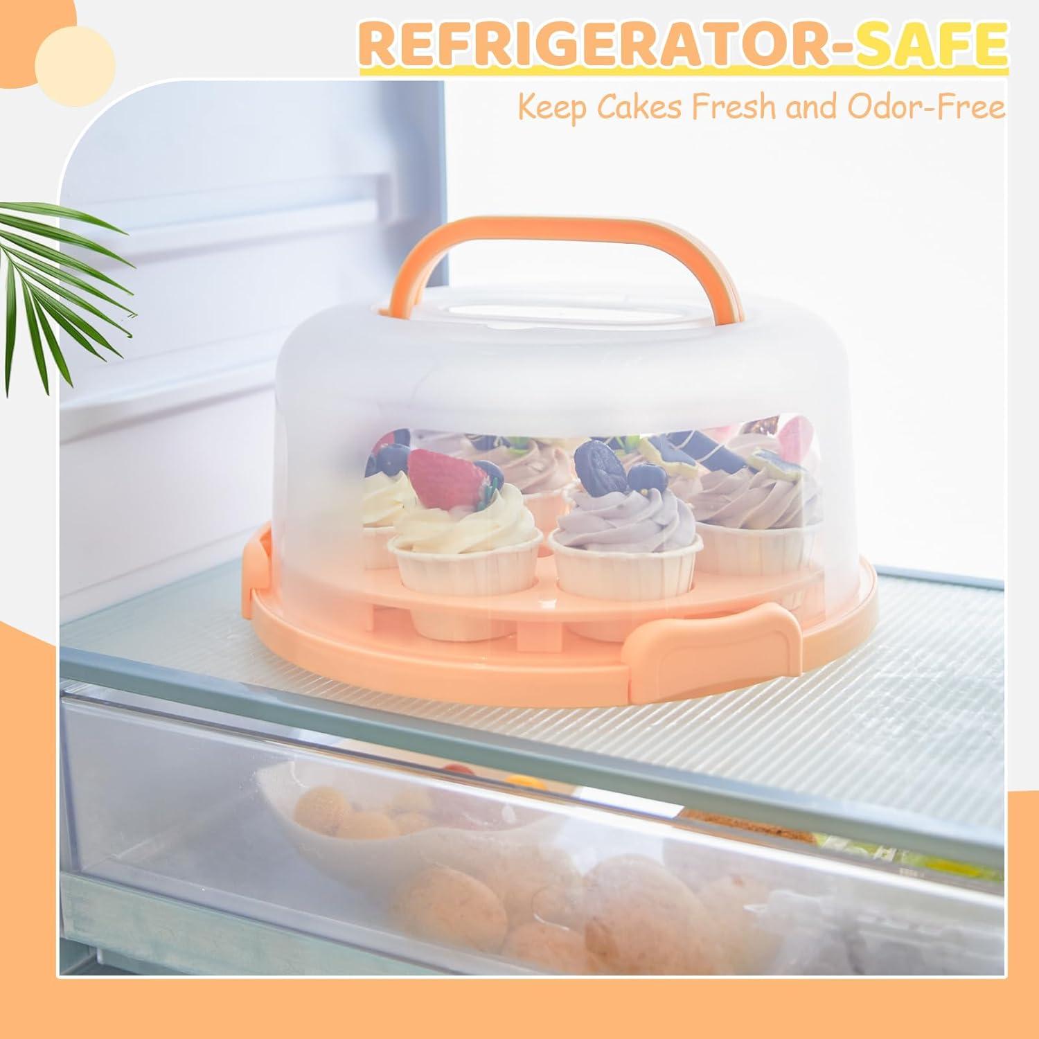 imageOhuhu Cake Carrier with Lid and Handle BPAFree Cake Containers Cake Holder for 10 inch Cake with 2 Handles Cupcake Carrier Plastic Cover Two Sided Base for Transport Pie Nuts Fruit Perfect GiftsPeach