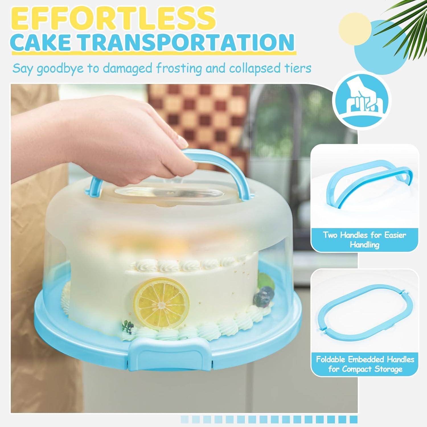 imageOhuhu Cake Carrier with Lid and Handle BPAFree Cake Containers Cake Holder for 10 inch Cake with 2 Handles Cupcake Carrier Plastic Cover Two Sided Base for Transport Pie Nuts Fruit Perfect GiftsBlue