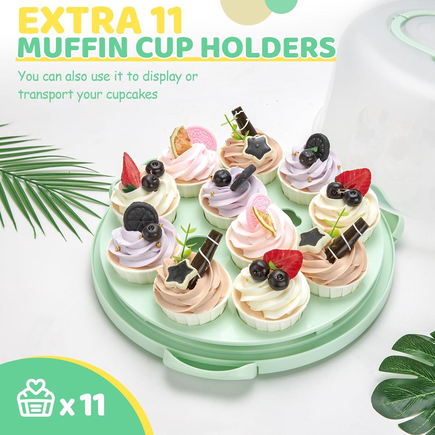 imageOhuhu Cake Carrier with Lid and Handle BPAFree Cake Containers Cake Holder for 10 inch Cake with 2 Handles Cupcake Carrier Plastic Cover Two Sided Base for Transport Pie Nuts Fruit Perfect GiftsGreen