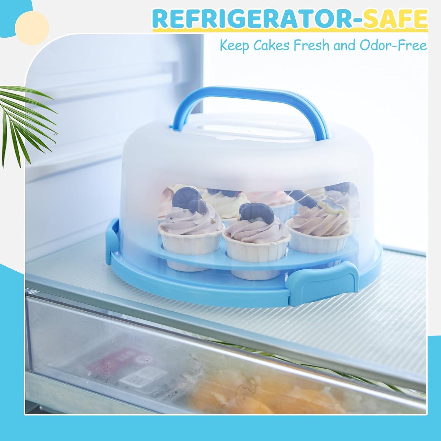 imageOhuhu Cake Carrier with Lid and Handle BPAFree Cake Containers Cake Holder for 10 inch Cake with 2 Handles Cupcake Carrier Plastic Cover Two Sided Base for Transport Pie Nuts Fruit Perfect GiftsBlue