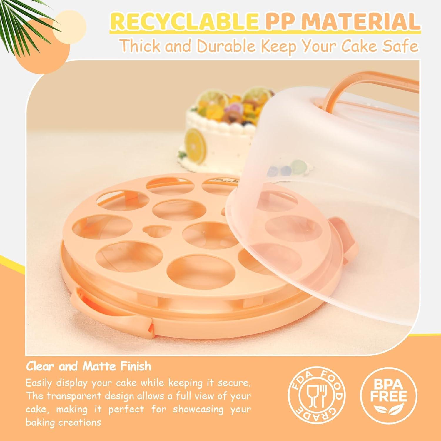 imageOhuhu Cake Carrier with Lid and Handle BPAFree Cake Containers Cake Holder for 10 inch Cake with 2 Handles Cupcake Carrier Plastic Cover Two Sided Base for Transport Pie Nuts Fruit Perfect GiftsPeach
