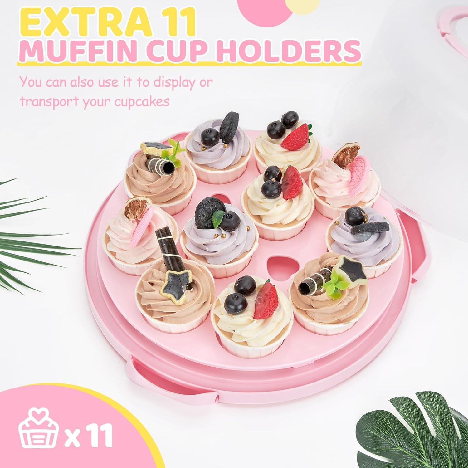 imageOhuhu Cake Carrier with Lid and Handle BPAFree Cake Containers Cake Holder for 10 inch Cake with 2 Handles Cupcake Carrier Plastic Cover Two Sided Base for Transport Pie Nuts Fruit Perfect GiftsPink