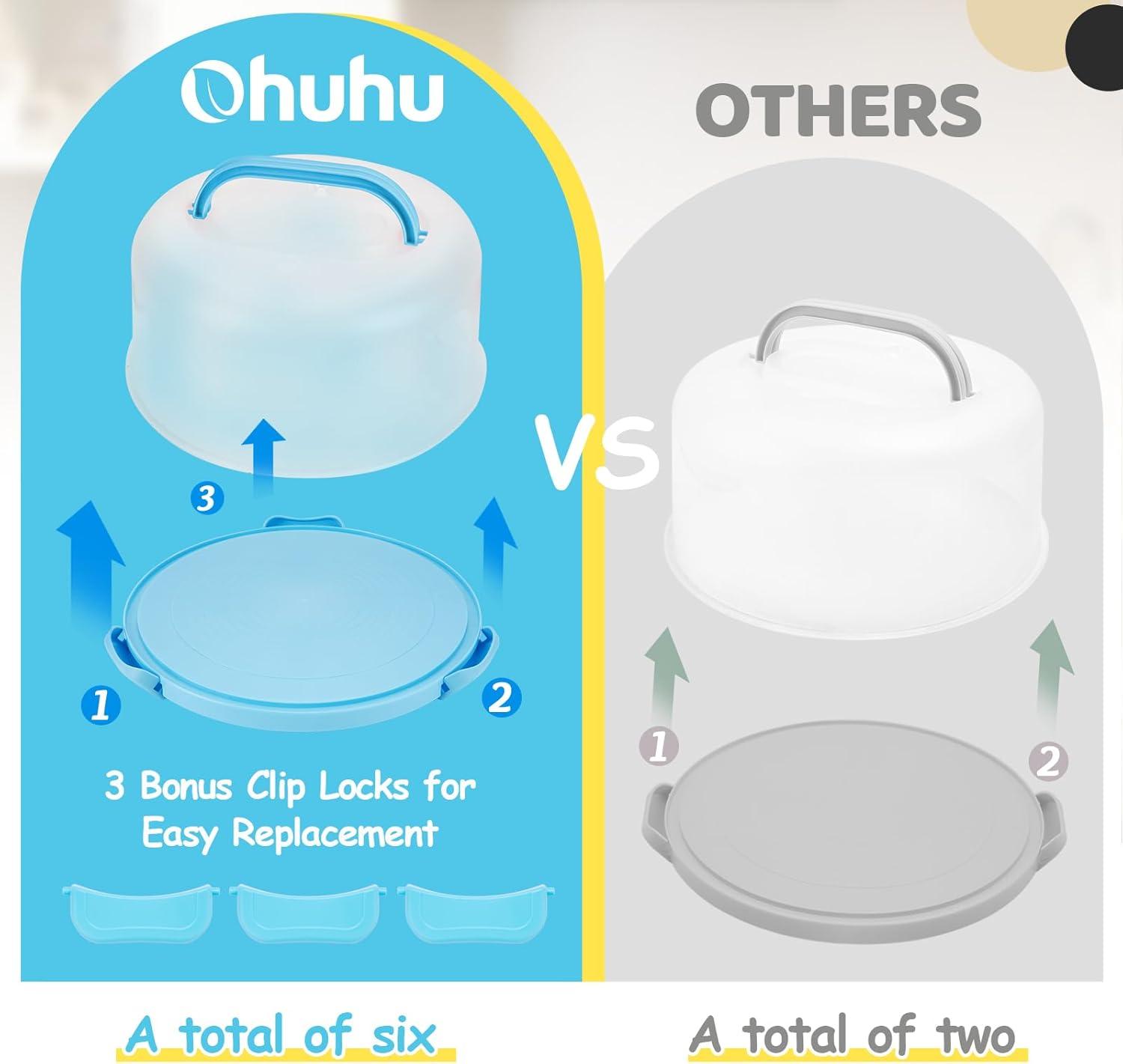 imageOhuhu Cake Carrier with Lid and Handle BPAFree Cake Containers Cake Holder for 10 inch Cake with 2 Handles Cupcake Carrier Plastic Cover Two Sided Base for Transport Pie Nuts Fruit Perfect GiftsBlue