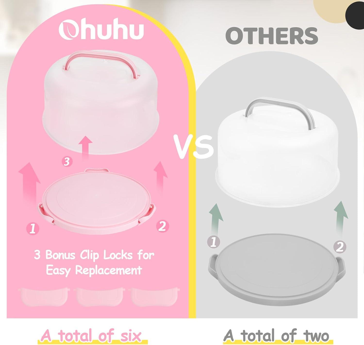 imageOhuhu Cake Carrier with Lid and Handle BPAFree Cake Containers Cake Holder for 10 inch Cake with 2 Handles Cupcake Carrier Plastic Cover Two Sided Base for Transport Pie Nuts Fruit Perfect GiftsPink