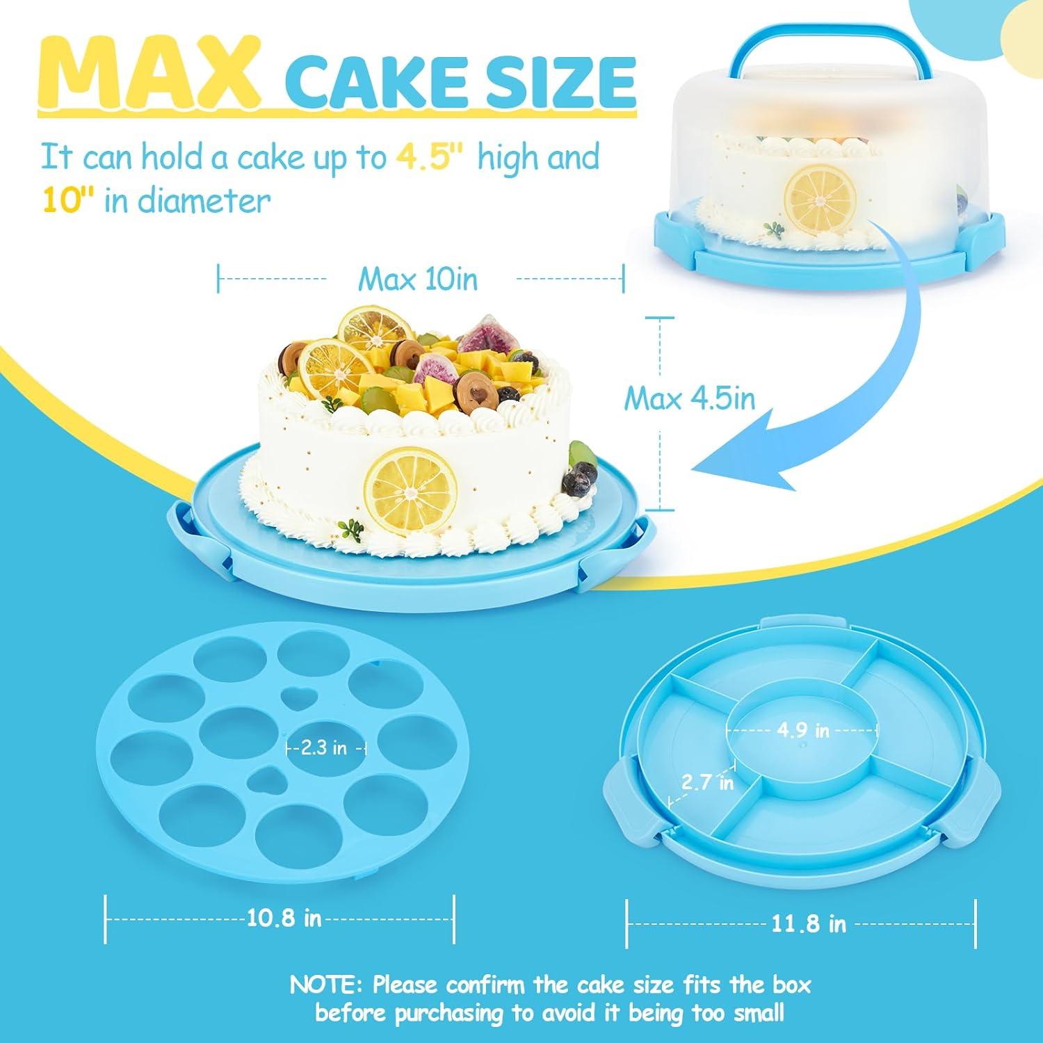 imageOhuhu Cake Carrier with Lid and Handle BPAFree Cake Containers Cake Holder for 10 inch Cake with 2 Handles Cupcake Carrier Plastic Cover Two Sided Base for Transport Pie Nuts Fruit Perfect GiftsBlue