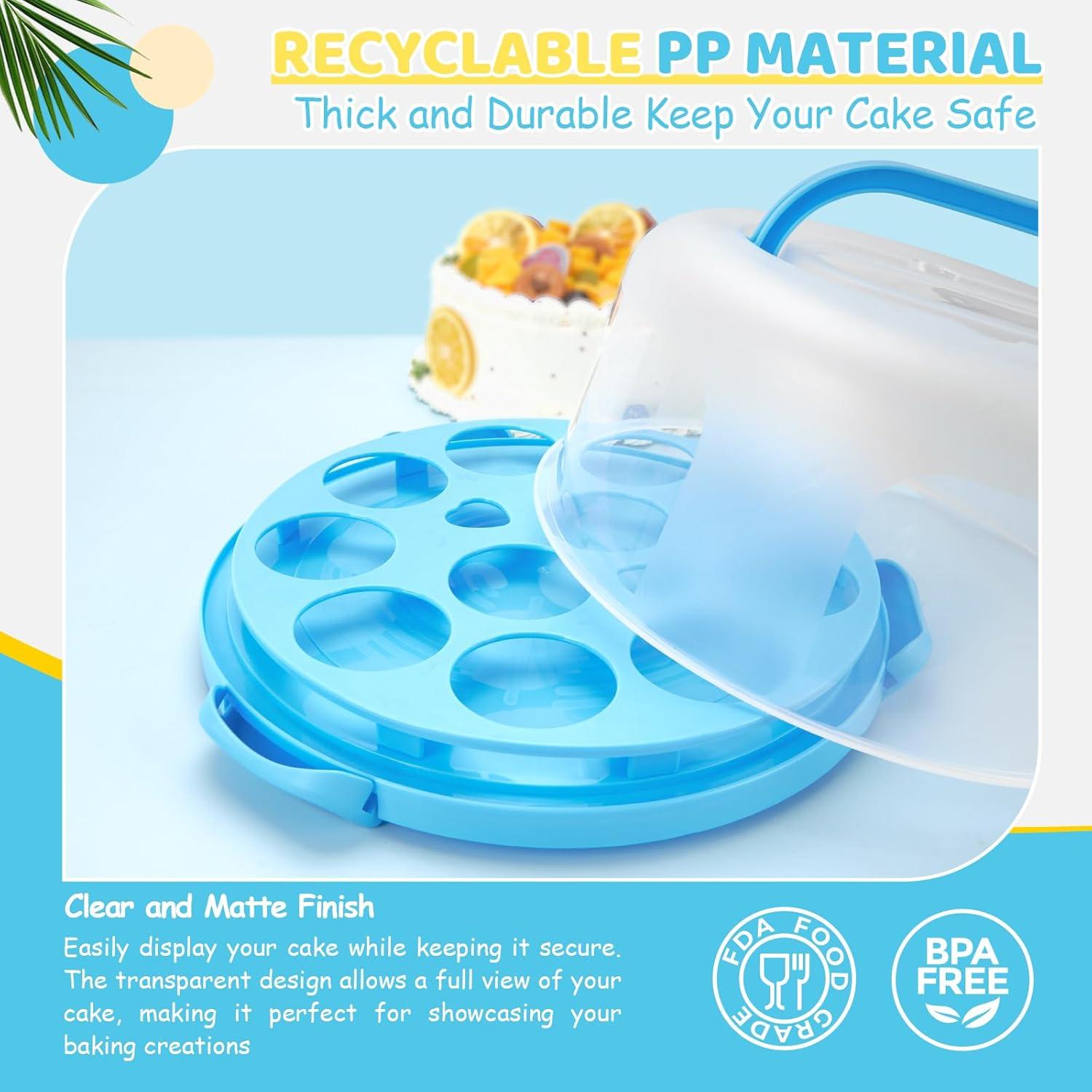 imageOhuhu Cake Carrier with Lid and Handle BPAFree Cake Containers Cake Holder for 10 inch Cake with 2 Handles Cupcake Carrier Plastic Cover Two Sided Base for Transport Pie Nuts Fruit Perfect GiftsBlue