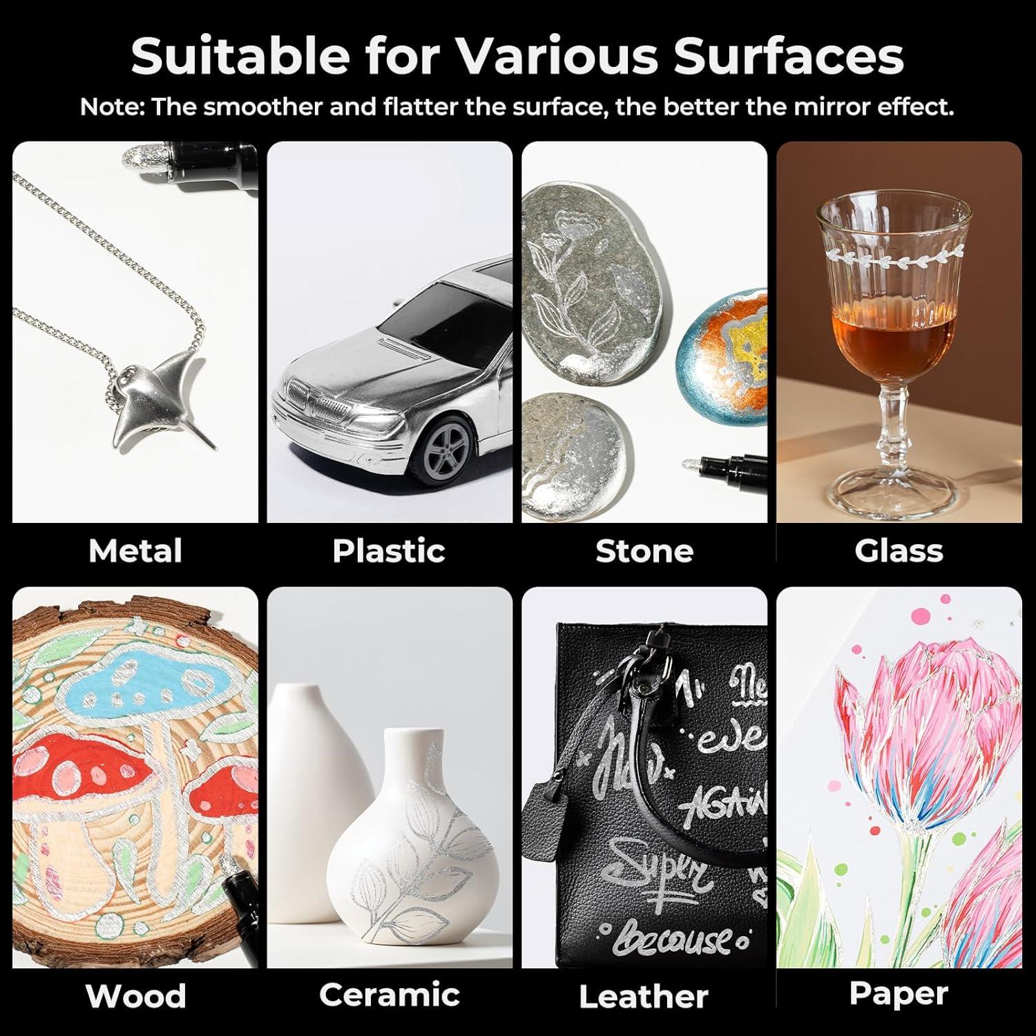 imageOhuhu Chrome Paint Pen 1 PCS Silver Liquid Chrome Markers with Gloss Mirror WaterProof Lightfast Permanent Paint Markers for Repairing Metal Glass Plastic Car Tire DIY Crafts Models Posters1