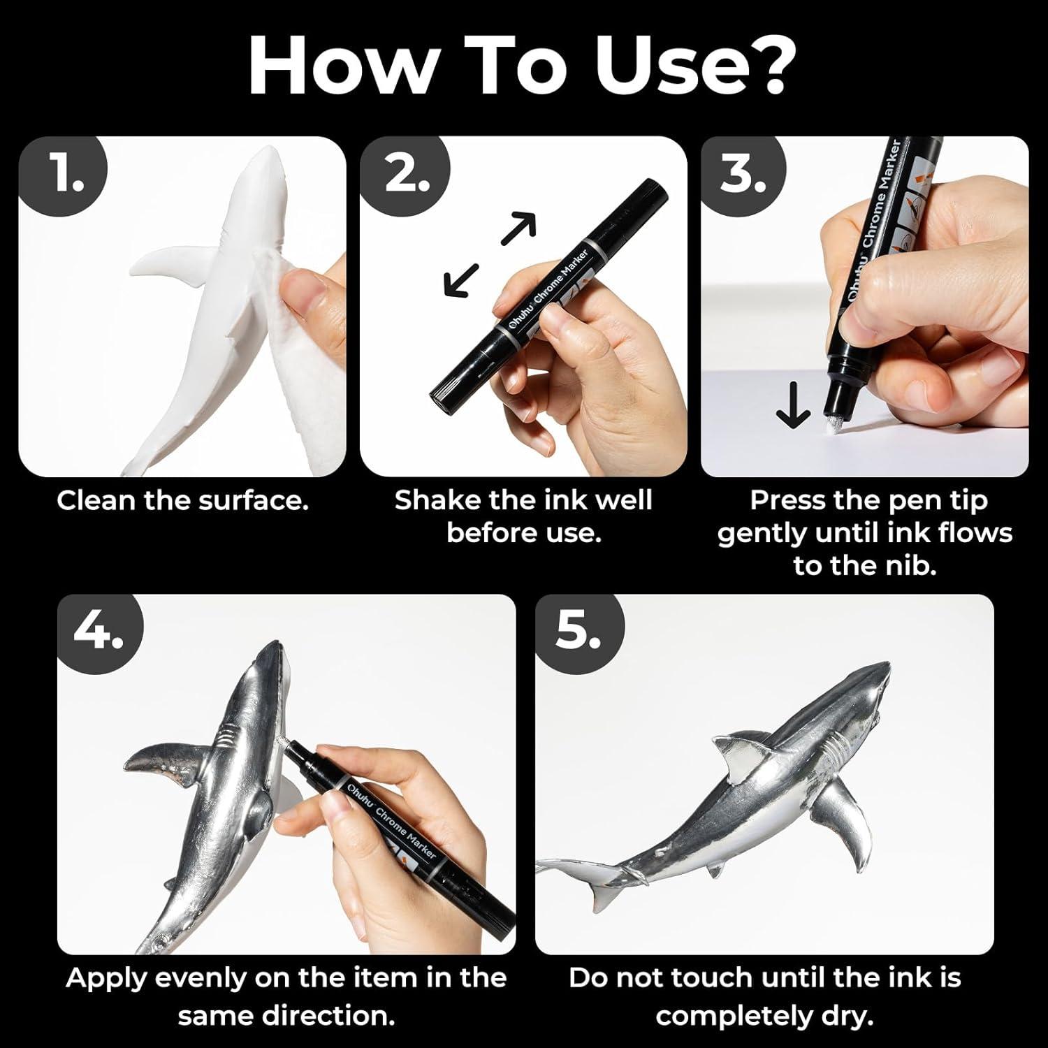 imageOhuhu Chrome Paint Pen 1 PCS Silver Liquid Chrome Markers with Gloss Mirror WaterProof Lightfast Permanent Paint Markers for Repairing Metal Glass Plastic Car Tire DIY Crafts Models Posters1