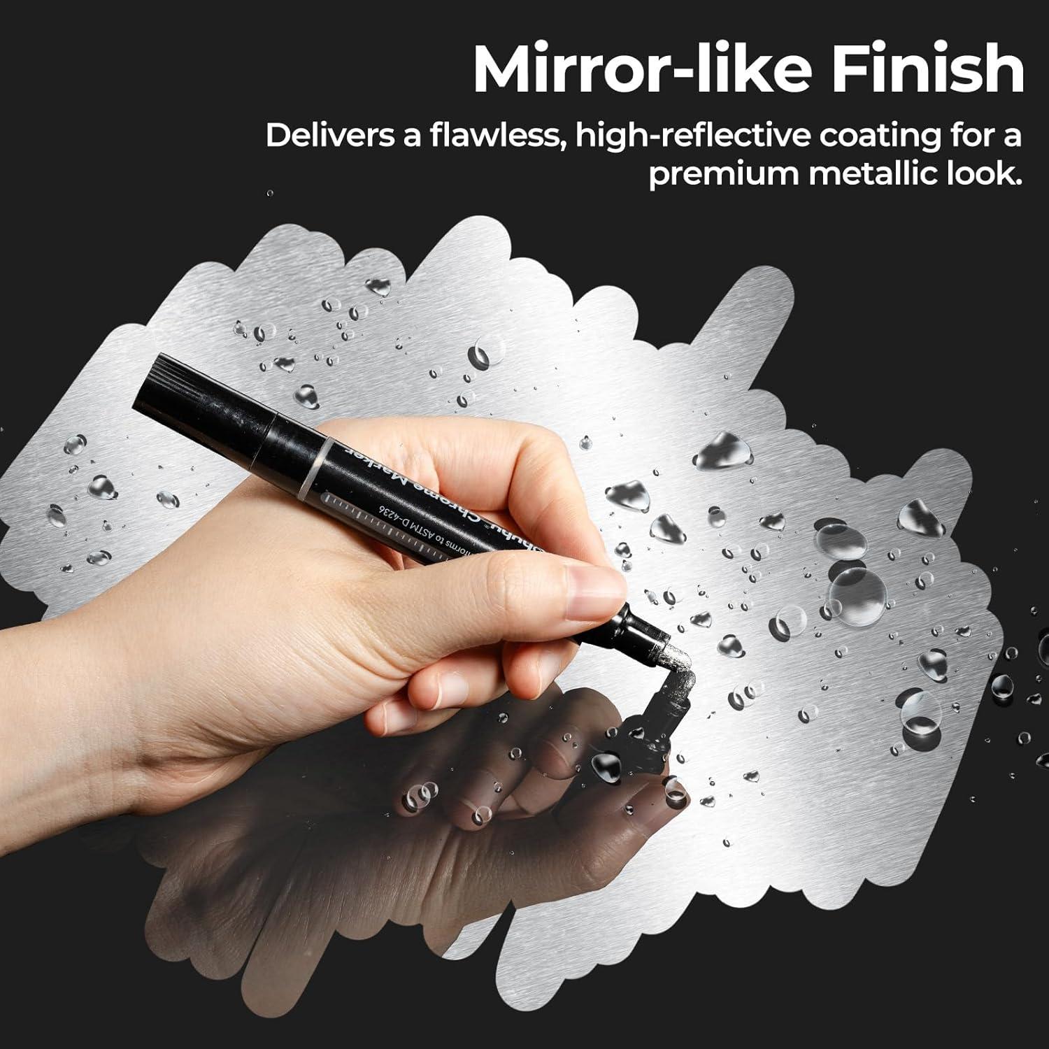 imageOhuhu Chrome Paint Pen 1 PCS Silver Liquid Chrome Markers with Gloss Mirror WaterProof Lightfast Permanent Paint Markers for Repairing Metal Glass Plastic Car Tire DIY Crafts Models Posters1