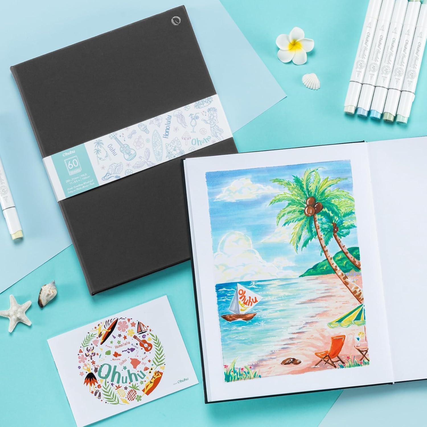 imageOhuhu DoubleSided Marker Pad Art Sketchbook Bleedproof 55x85 Small Paper Size 90 lb150 gsm Smooth Drawing Paper 60 Sheets120 Pages Hardcover Sketching Book for Alcohol Markers Paints85x11