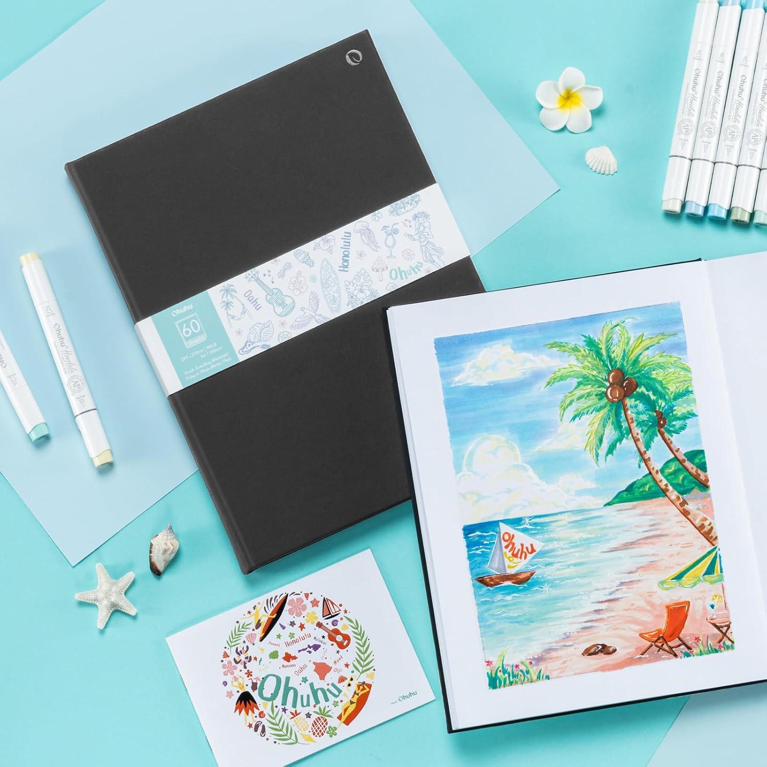 imageOhuhu DoubleSided Marker Pad Art Sketchbook Bleedproof 55x85 Small Paper Size 90 lb150 gsm Smooth Drawing Paper 60 Sheets120 Pages Hardcover Sketching Book for Alcohol Markers PaintsA483x117