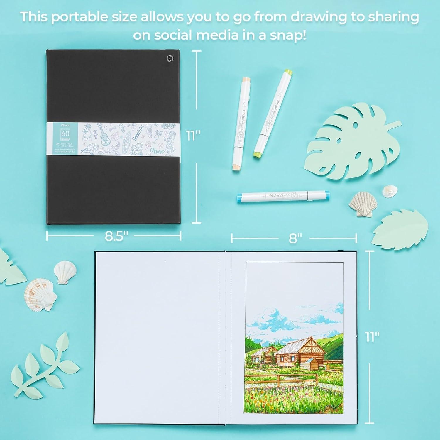 imageOhuhu DoubleSided Marker Pad Art Sketchbook Bleedproof 55x85 Small Paper Size 90 lb150 gsm Smooth Drawing Paper 60 Sheets120 Pages Hardcover Sketching Book for Alcohol Markers Paints85x11