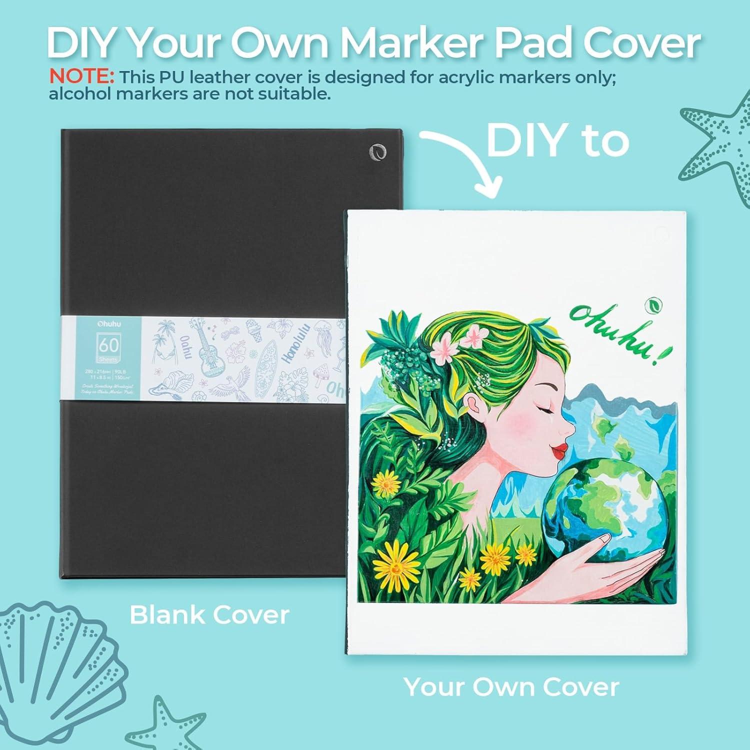 imageOhuhu DoubleSided Marker Pad Art Sketchbook Bleedproof 55x85 Small Paper Size 90 lb150 gsm Smooth Drawing Paper 60 Sheets120 Pages Hardcover Sketching Book for Alcohol Markers Paints85x11