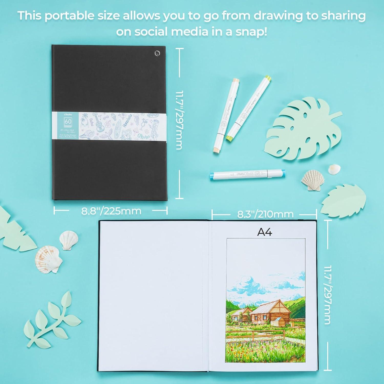 imageOhuhu DoubleSided Marker Pad Art Sketchbook Bleedproof 55x85 Small Paper Size 90 lb150 gsm Smooth Drawing Paper 60 Sheets120 Pages Hardcover Sketching Book for Alcohol Markers PaintsA483x117