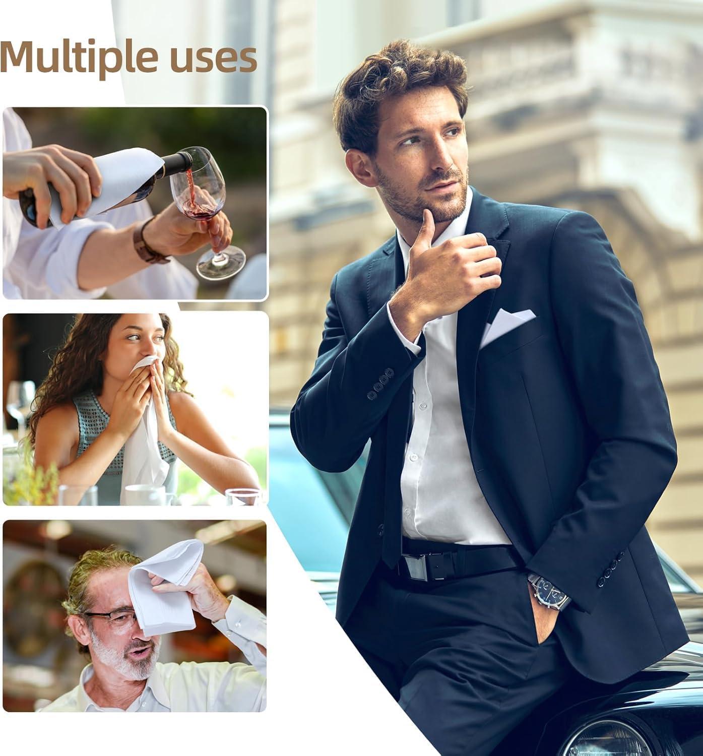 imageOhuhu Handkerchiefs for Men 100 Soft Cotton Hankerchief Machine Wash White Pocket Square for Suit 16 x 16 Mens Hankie12