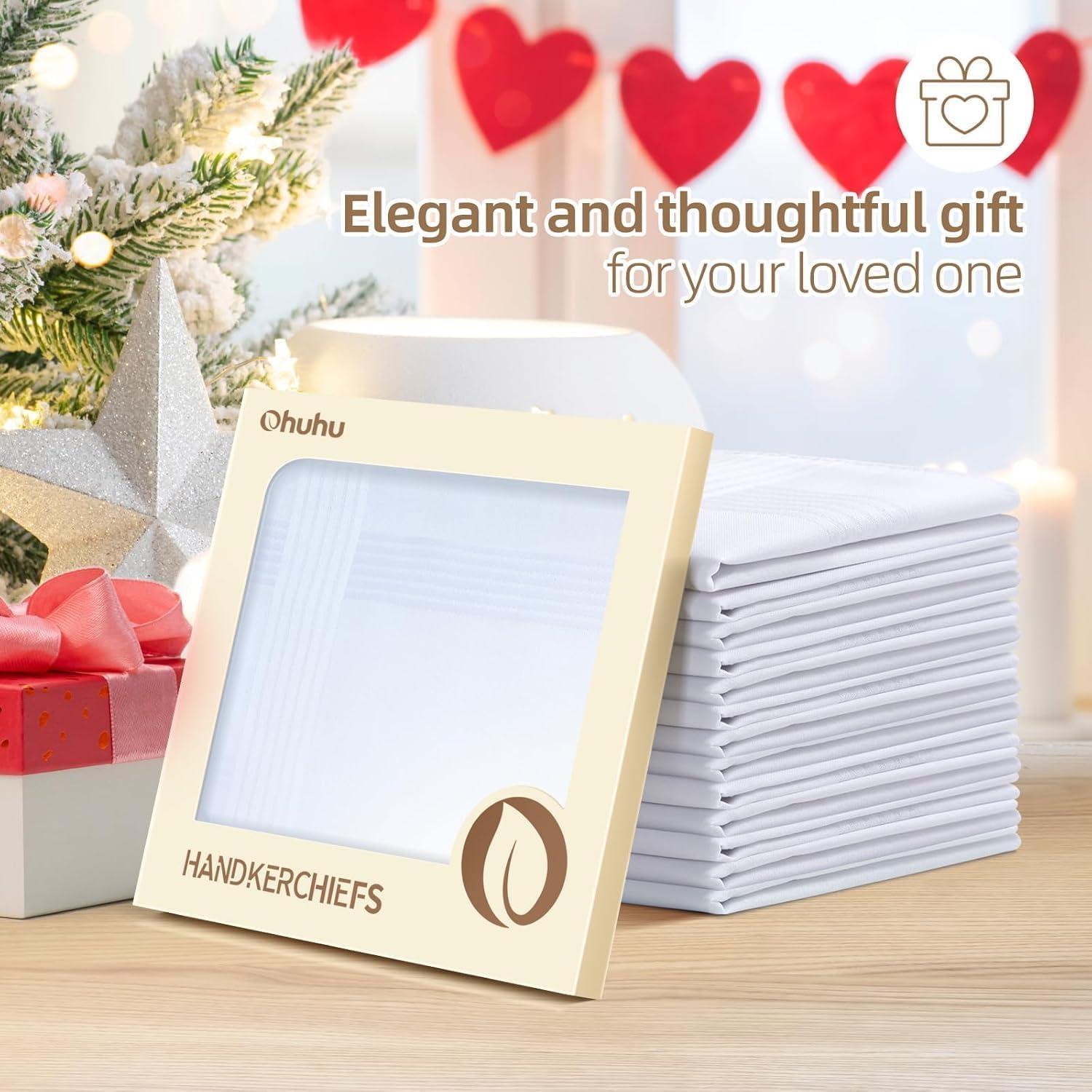 imageOhuhu Handkerchiefs for Men 100 Soft Cotton Hankerchief Machine Wash White Pocket Square for Suit 16 x 16 Mens Hankie12