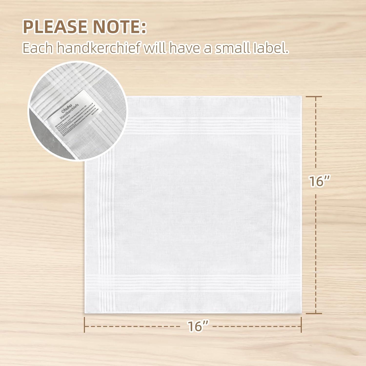 imageOhuhu Handkerchiefs for Men 100 Soft Cotton Hankerchief Machine Wash White Pocket Square for Suit 16 x 16 Mens Hankie18